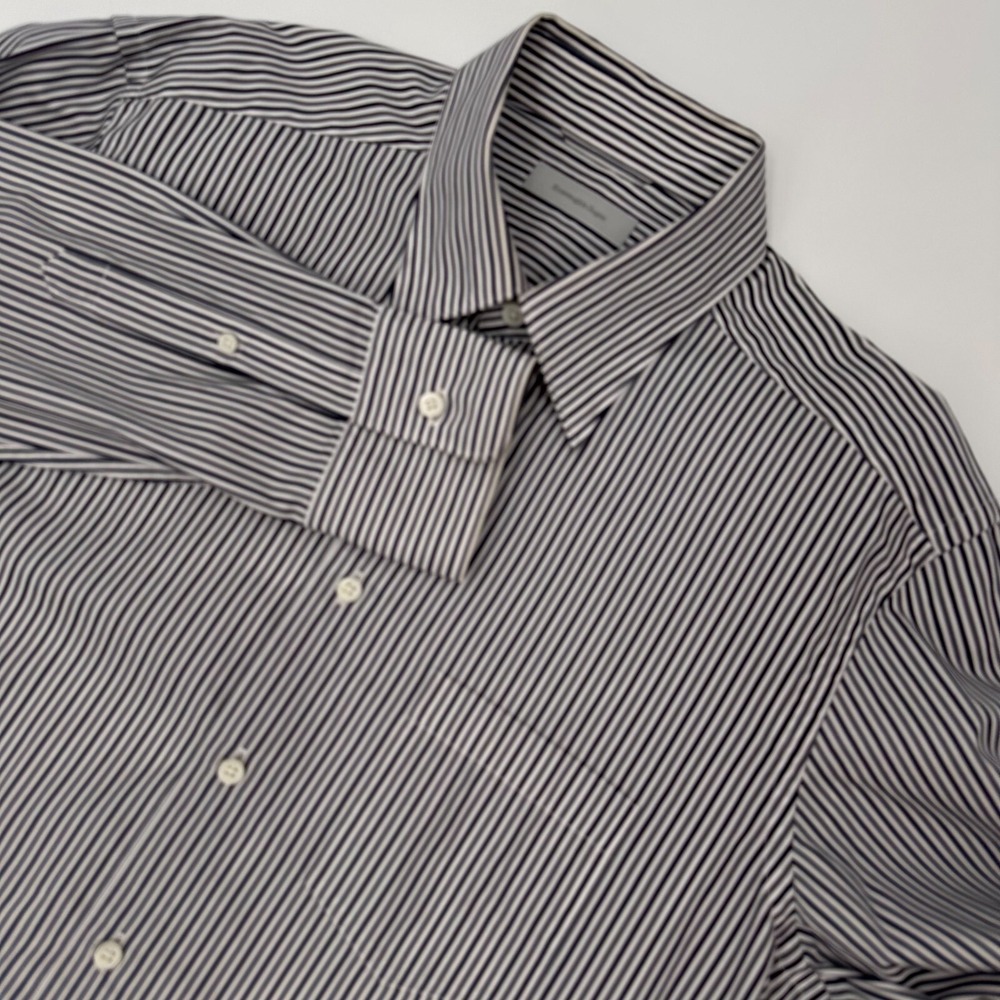 Ermenegildo Zegna Shirt Men's XL Black White Striped Long Sleeve Button Down